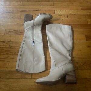 Vince Camuto Cream Leather Wide Calf Boots Size 8.5